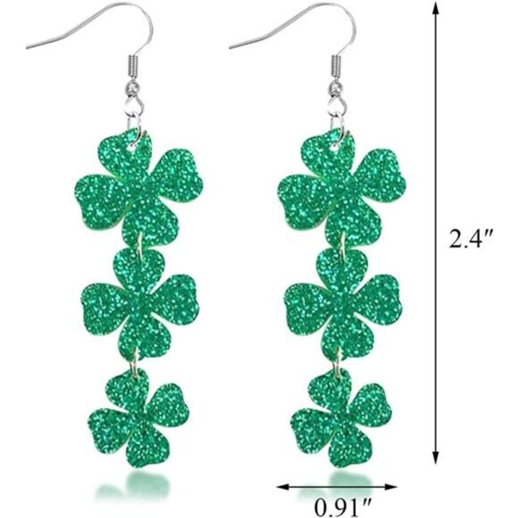 2 Pairs St. Patrick's Day Earrings - Green Hat & Shamrock Jewelry for Women - Picture 6 of 8